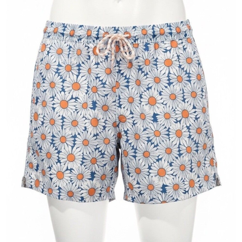 NWT Goodfellow & Co Men's 5" Daisy Swim Trunks - Blue/Orange - Size Medium